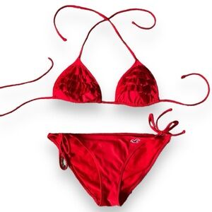 Hollister Co. Red Ruffle String Side Tie Bikini Bottom Size Small (Bottoms Only)